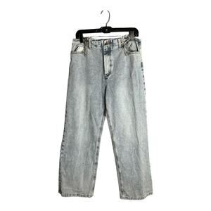 Lioness Acid Washed High Rise Wide Leg Jeans Silver Chain Detail Size Large